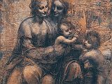 London National Gallery Next 20 06 Leonardo da Vinci - The Virgin and Child with Saint Anne and Saint John the Baptist Leonardo da Vinci - The Virgin and Child with St. Anne and St. John the Baptist, 1499�1500, 105 � 42 cm. Leonardo�s cartoon shows the Virgin Mary seated on the knee of her mother, St. Anne, while holding the Christ Child, who is blessing St. John the Baptist. The detail in the darkest shadows and brightest highlights gives the faces a mysterious radiance. The completed oil version in the Louvre in Paris.